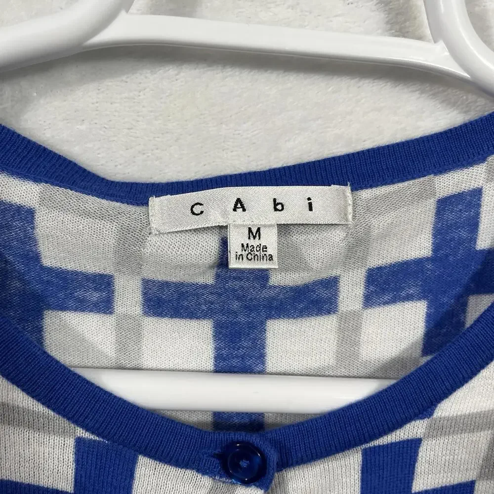 CAbi‎ Women's Cardigan Sweater Size Small Preppy Geometric Print Button Up Blue